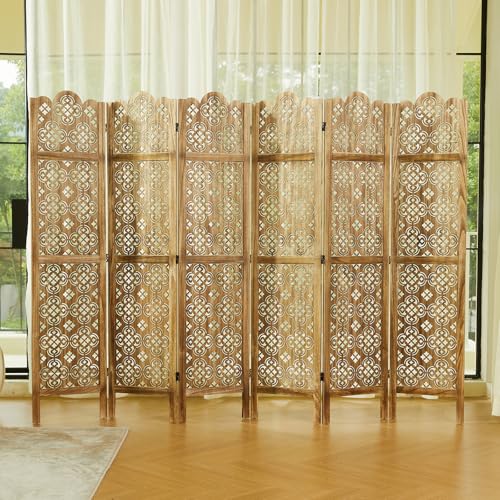 68.9 Inch 4 Panels Wood Carved Folding Room Divider R6610