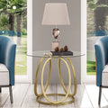 Modern Glass Round End Table with Gold Metal Frame A64887