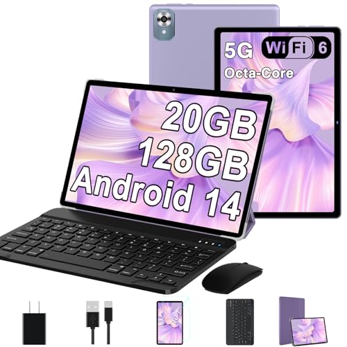 Android 14 Tablet with Keyboard 20GB+128GB 10.1 Inch Octa-Core 2-in-1 HD IPS Display Black P388