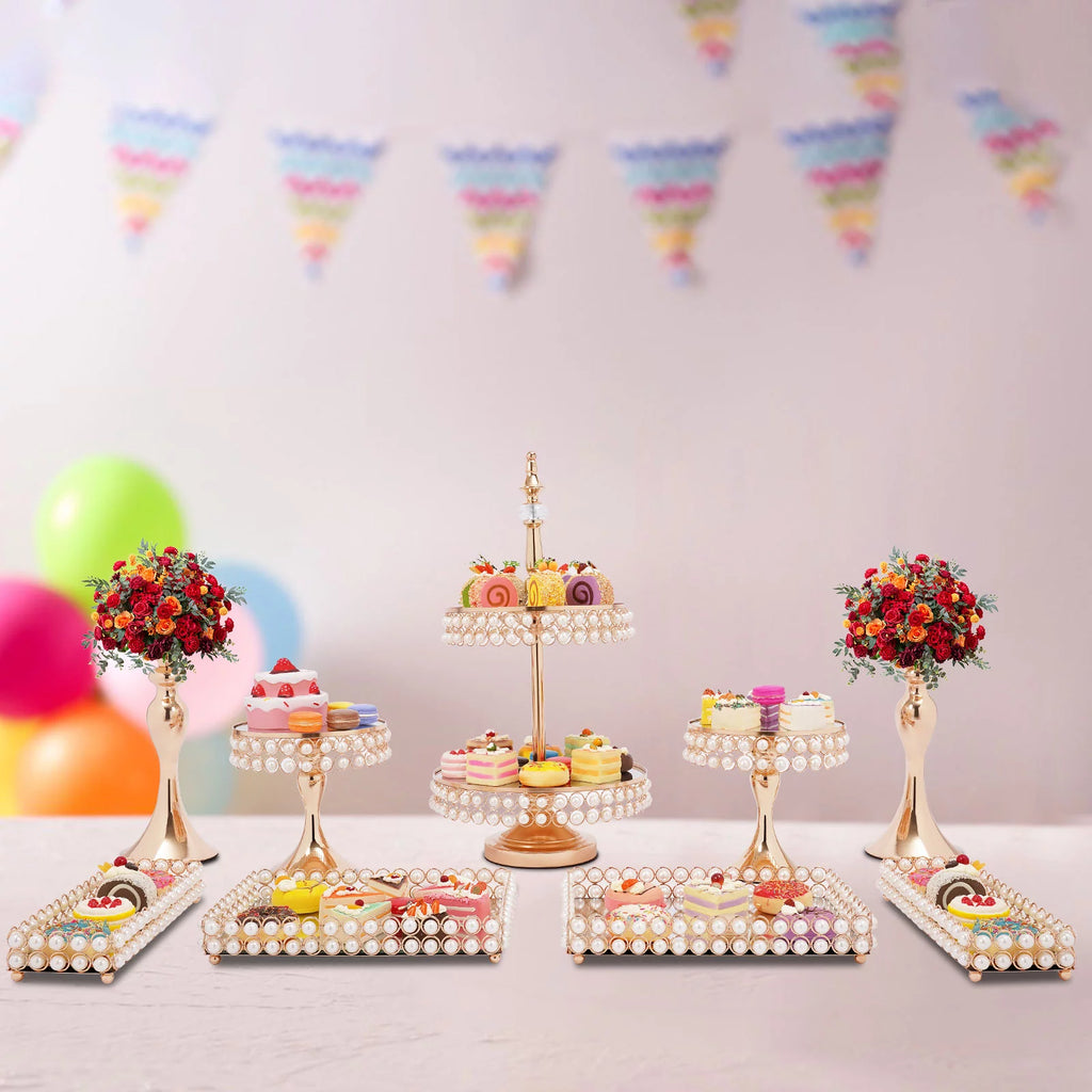 9 Pcs Acrylic Pearl Cake Stand Set Y588911