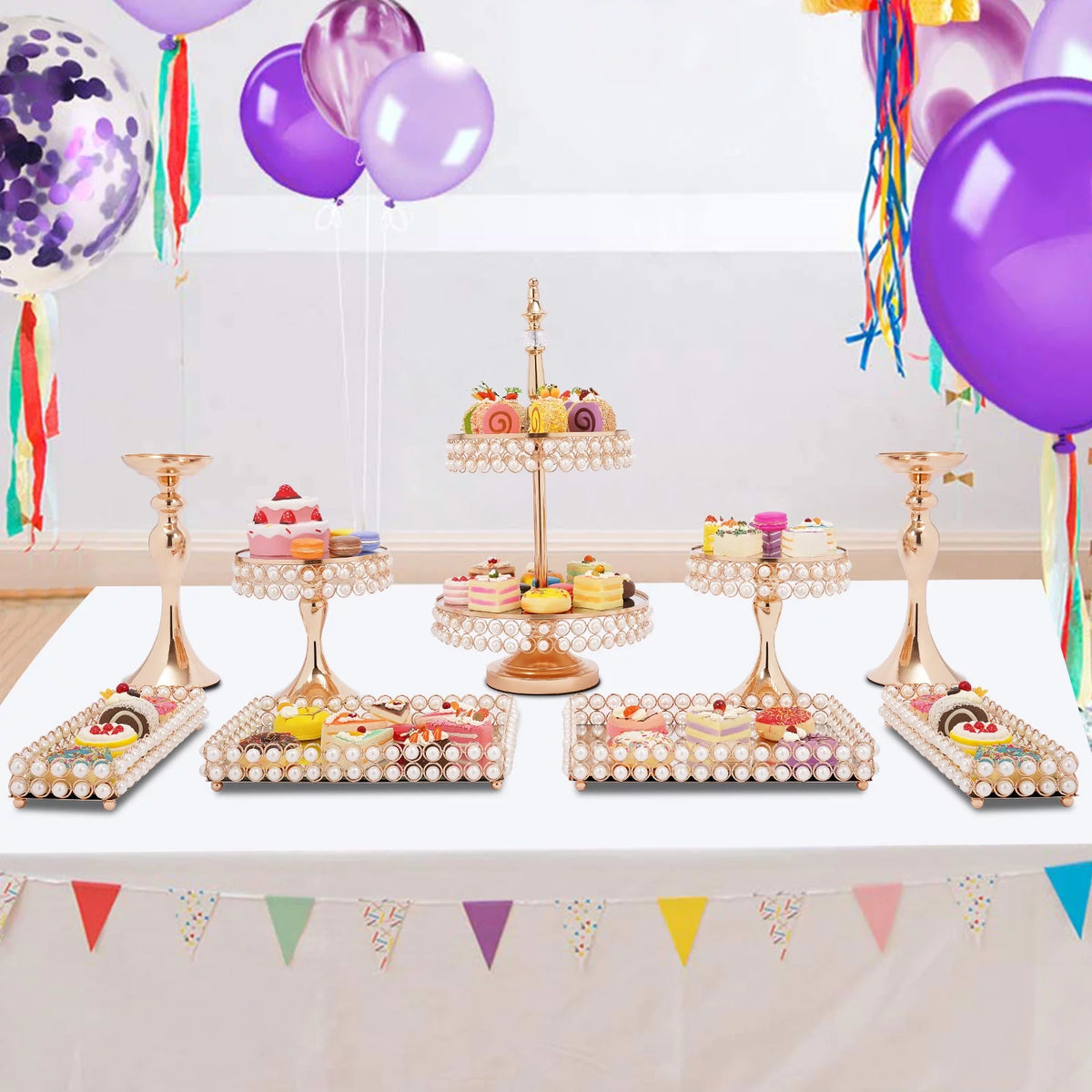 9 Pcs Acrylic Pearl Cake Stand Set Y588911