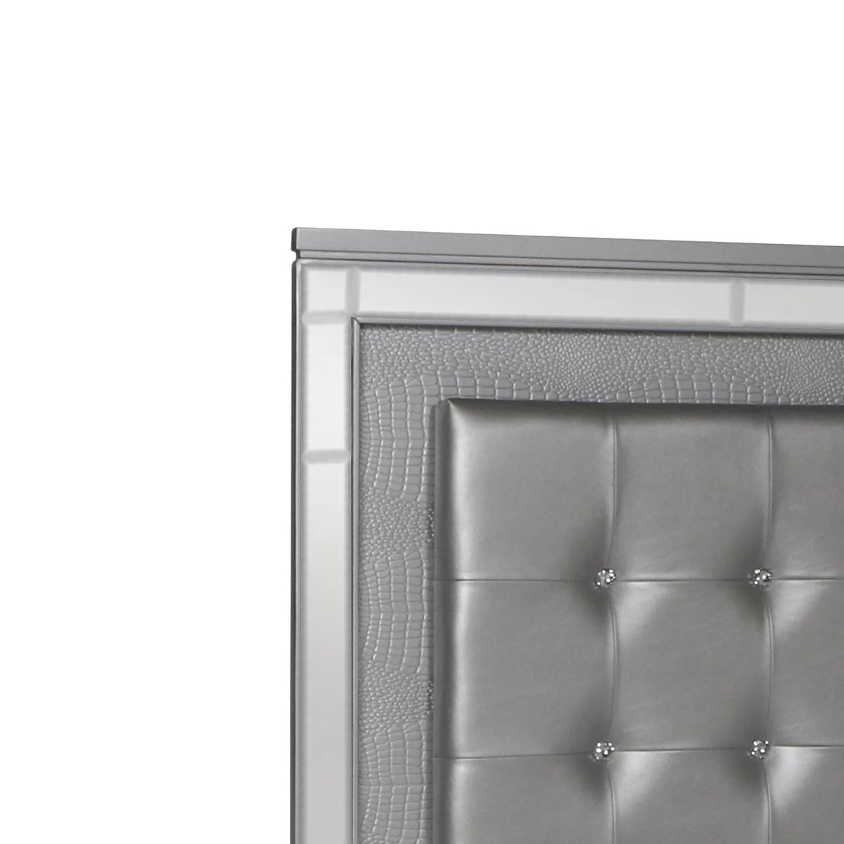 Gray Faux Crystal Tufted Fabric Twin Headboard with LED Trim S993594