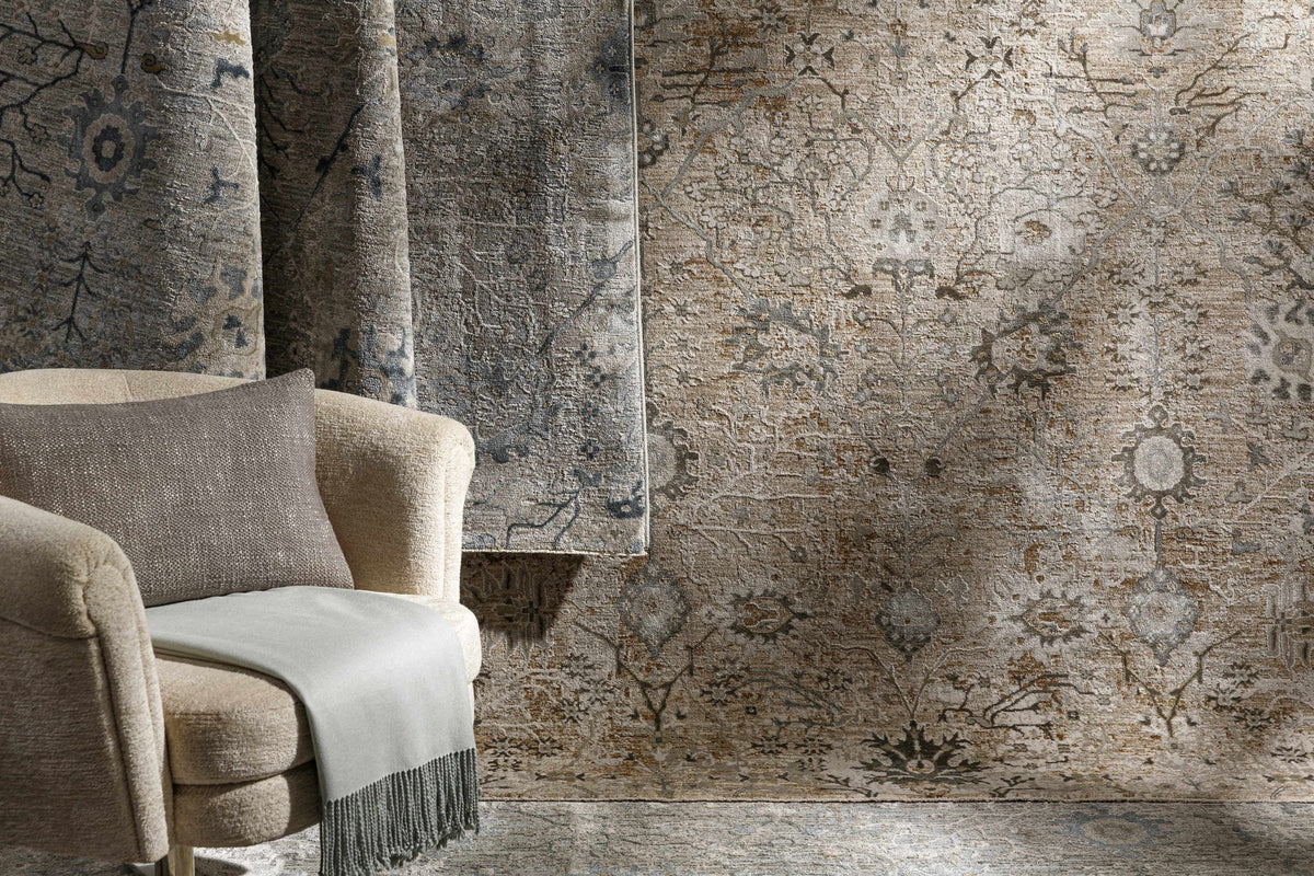 Blue Grey Beige 9' x 12' Area Rug U1539