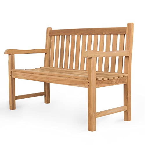 A-Grade Natural Teak Outdoor Bench with Curved Backrest and Arch Armrest F77516