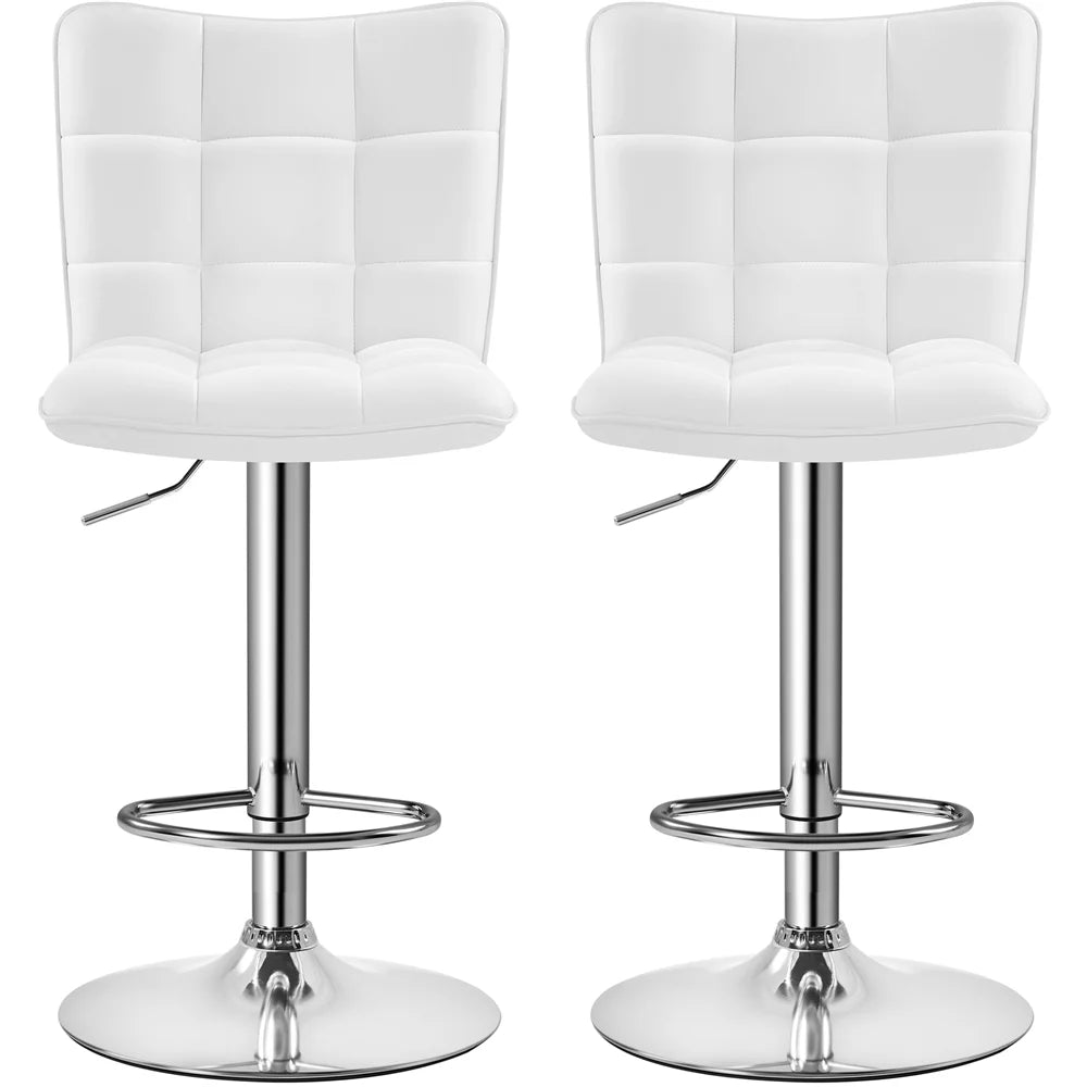 Adjustable Faux Leather Swivel Bar Stool with Backrest, White Q40766
