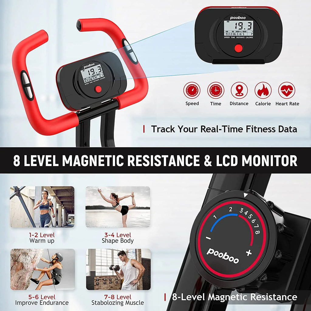 Foldable Magnetic Exercise Bike with Arm Resistance Bands R4947