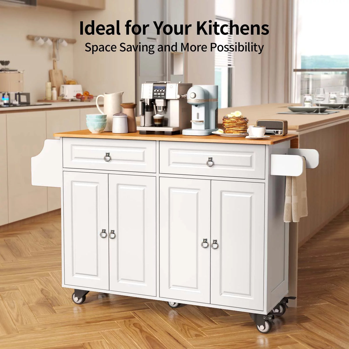52" White Kitchen Island with Storage R396543