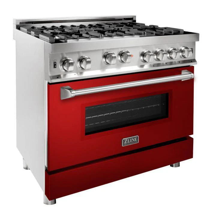 36 in. 6 Gas on Gas Range in Stainless Steel with Red Gloss Door O250