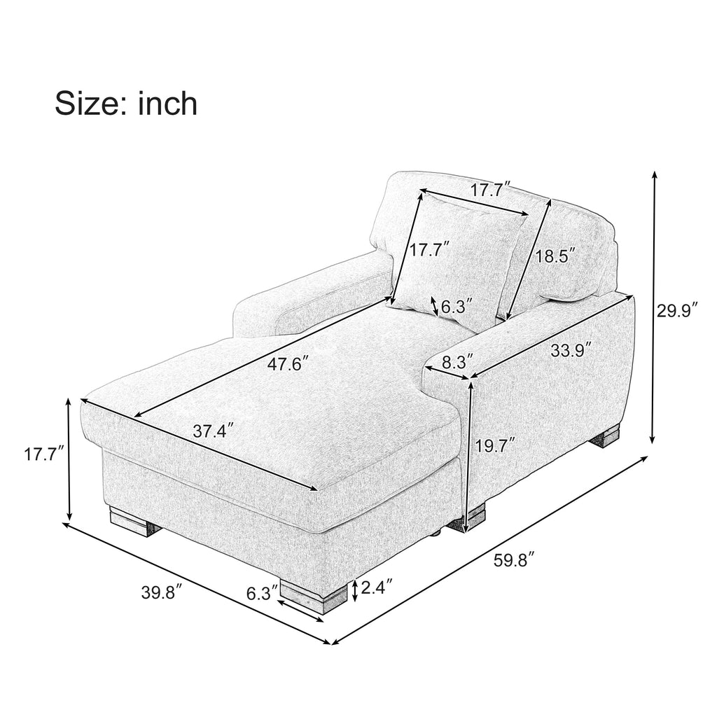 Gray Velvet Chaise Lounger Sofa with Pillow and Wood Legs E4740