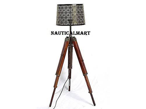Brown Tripod Floor Lamp with Metal Shade U80167