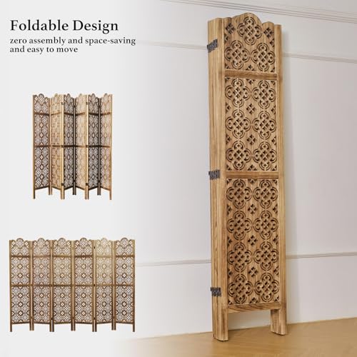 68.9 Inch 4 Panels Wood Carved Folding Room Divider R6610