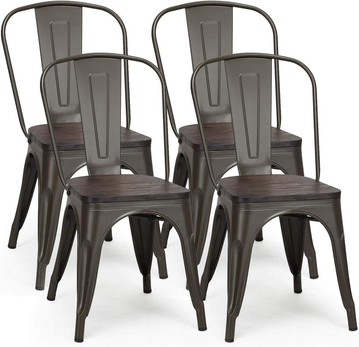 White and Brown Metal Dining Chairs Set of 4 Q6504