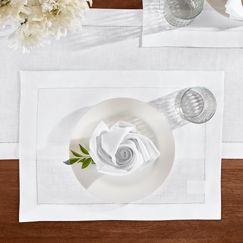 White Cotton Linen Table Runner with Embroidery V651