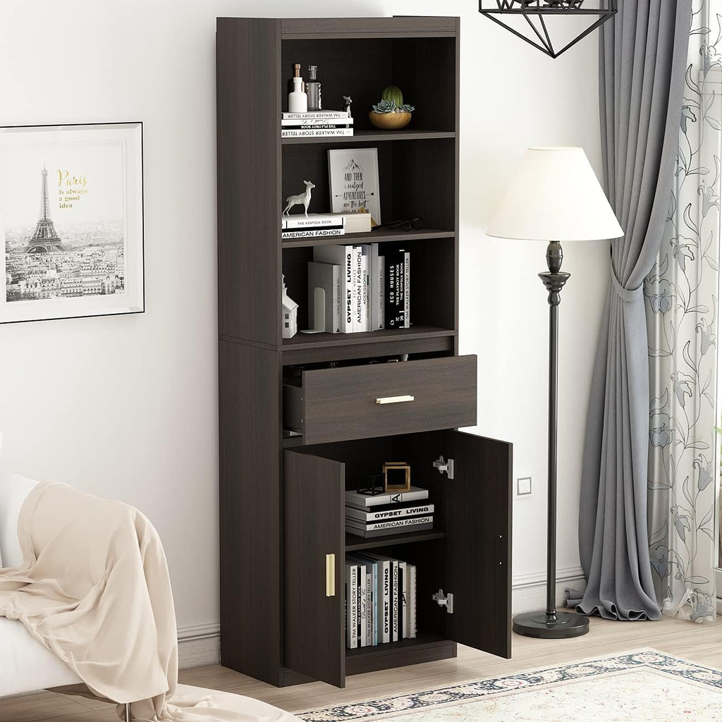 Modern 3 Tier Wooden Bookcase with 2 Doors and 1 Drawer I40560