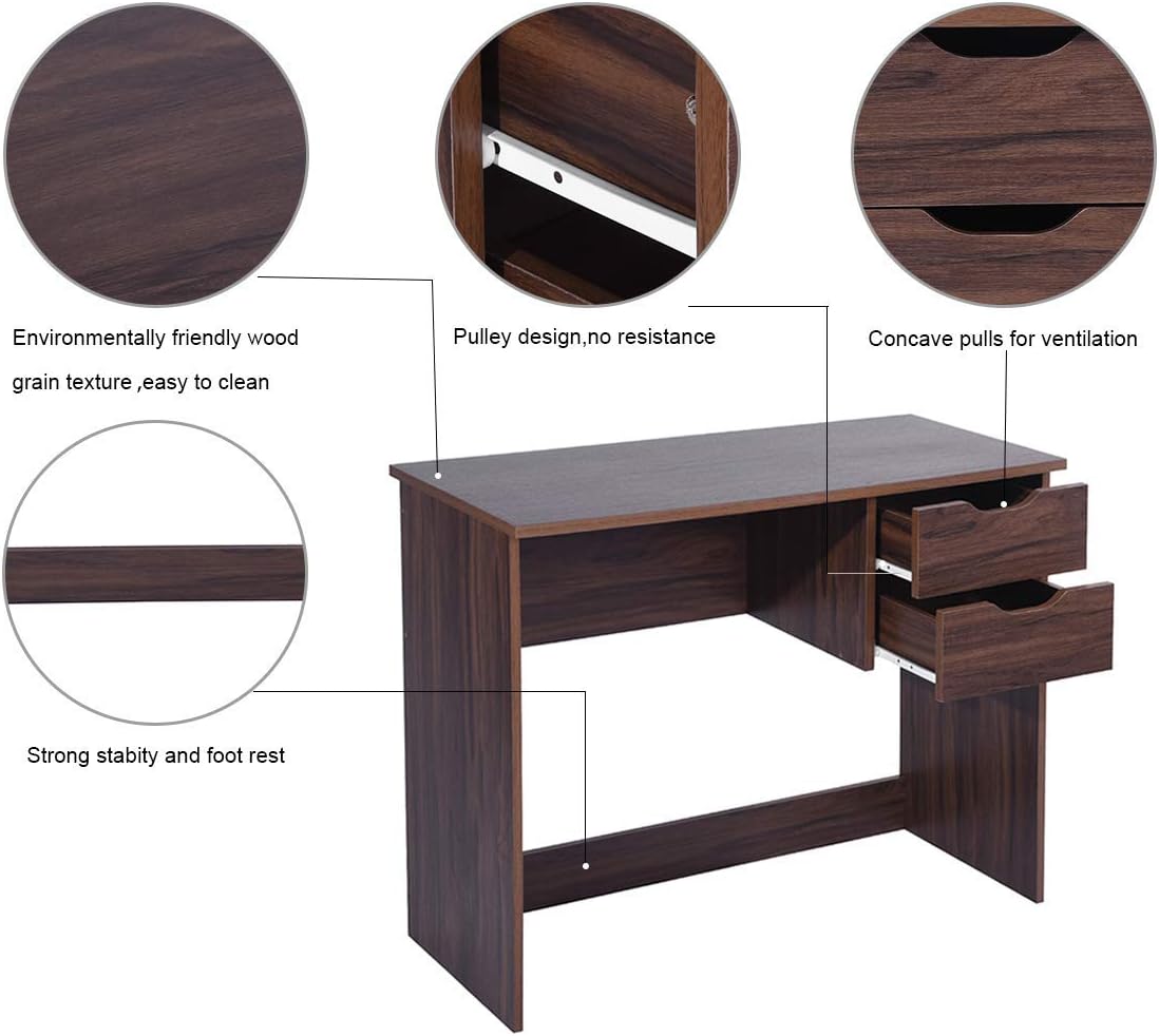 Computer Desk with Drawer 35.4 in Small Wood Desk E2587