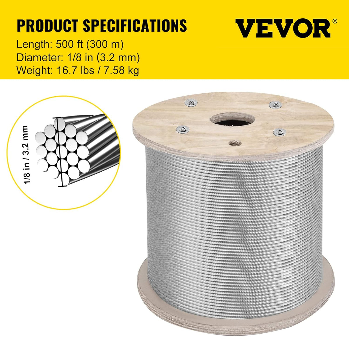 500FT 1/8 Inch Stainless Steel 1x19 Wire Rope Q254