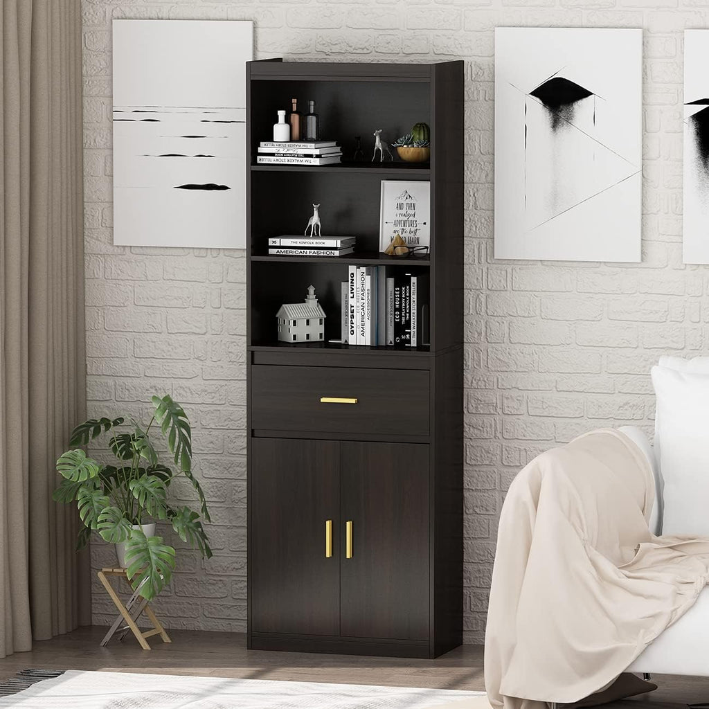 Modern 3 Tier Wooden Bookcase with 2 Doors and 1 Drawer I40560