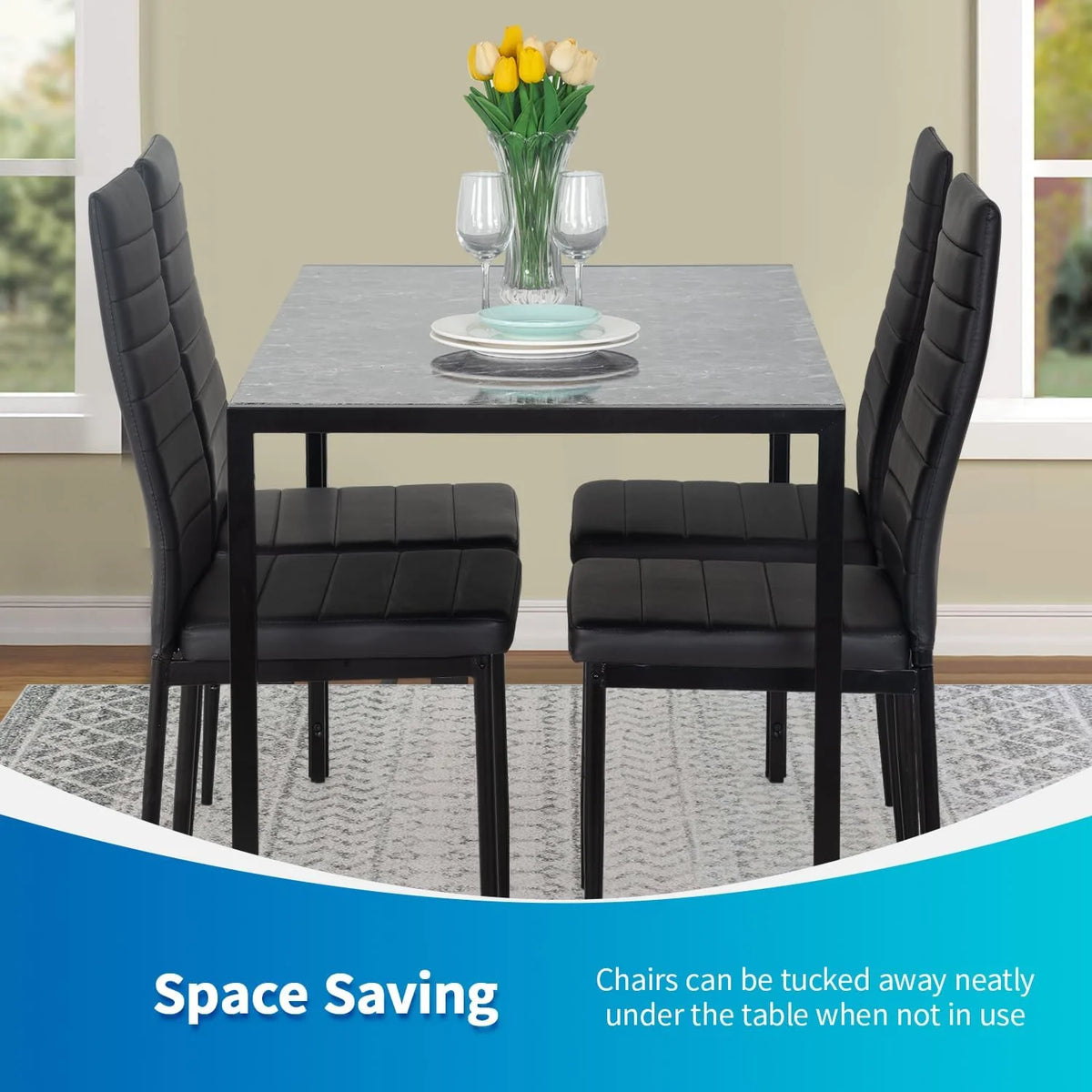 5 Piece Marble Grain Dining Table Set Q6207