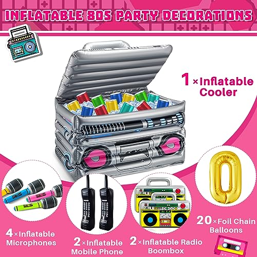 29 Pcs 80s 90s Party Decorations Inflatable Boom Box Beverage Cooler Gold Foil Chain Balloons O920078