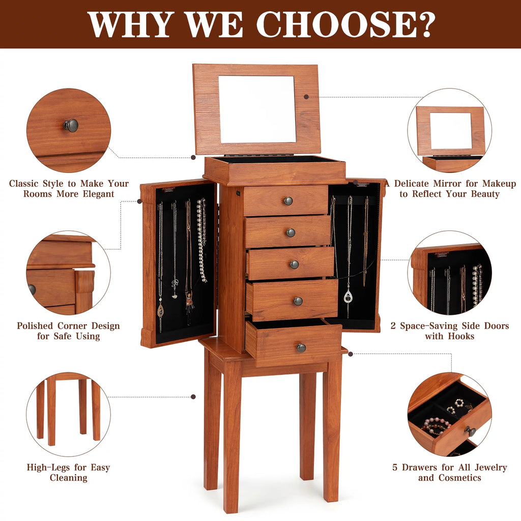 Jewelry Cabinet Armoire & Storage Organizer 5 Drawers N59916