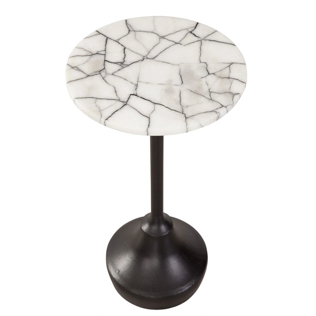 Matte Black Metal and Marble Accent Table P1748