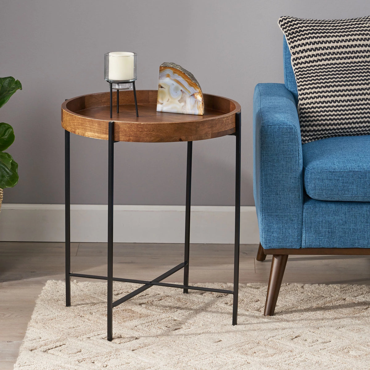 Mango Wood Folding Tray Top Side Table O608200