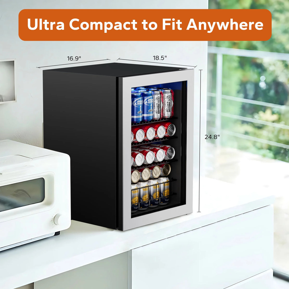 Beverage Refrigerator and Cooler 77 Can Mini Fridge with Glass Door T52046