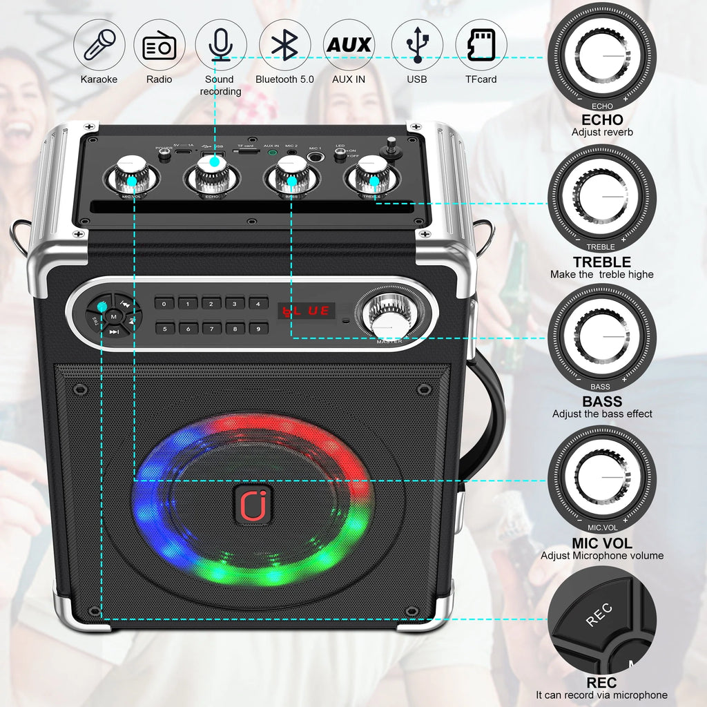 Karaoke Machine with 2 Wireless Microphones Bluetooth Speaker System E47433