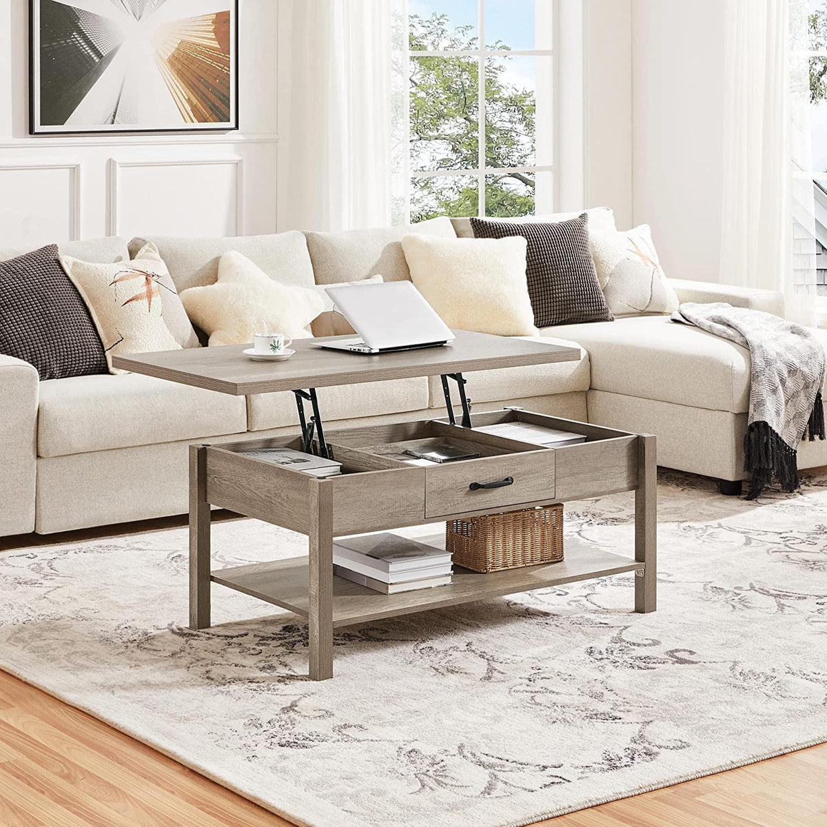 43in Lift Top Coffee Table with Storage Drawer J300940