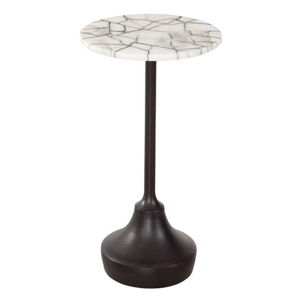 Matte Black Metal and Marble Accent Table P1748