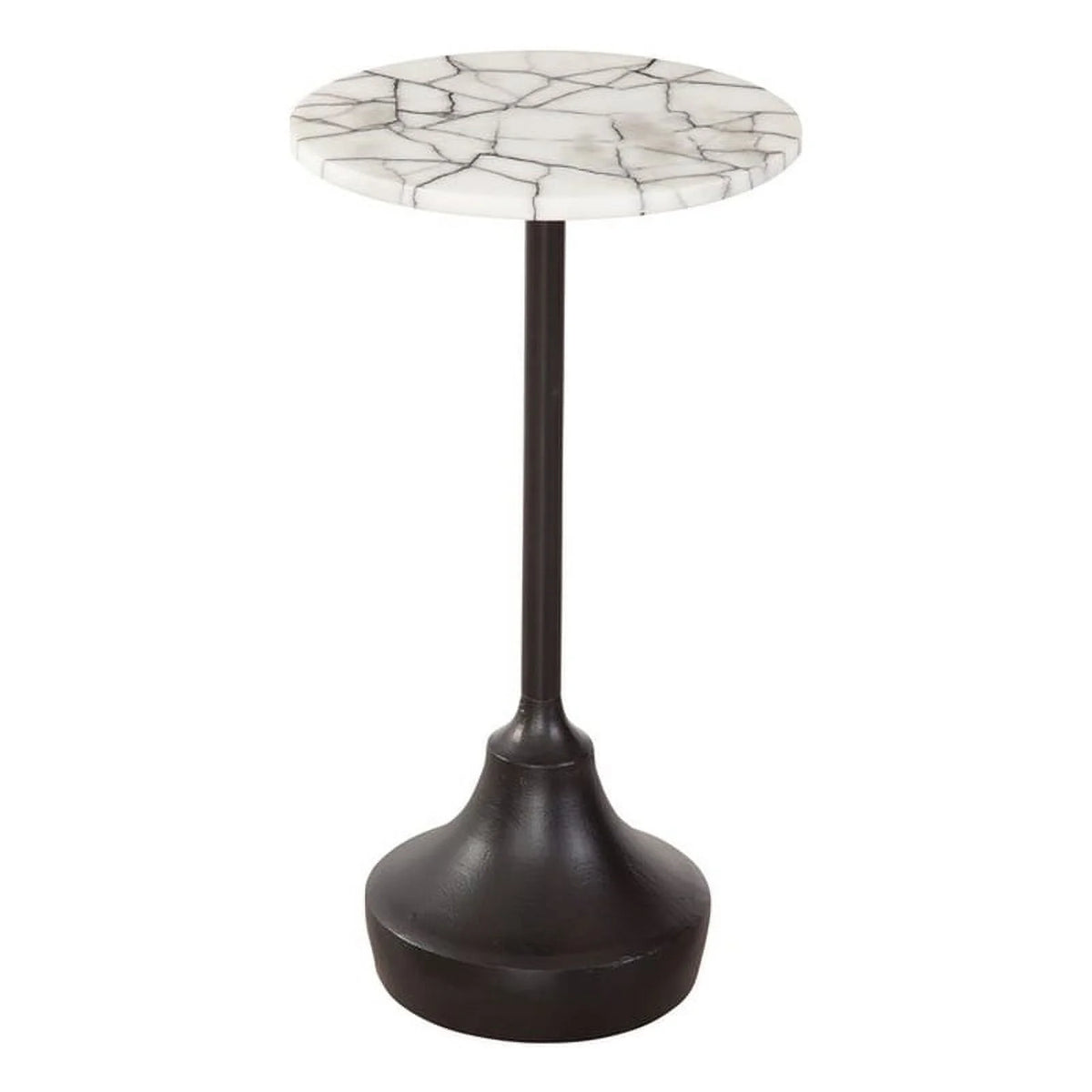 Matte Black Metal and Marble Accent Table P1748