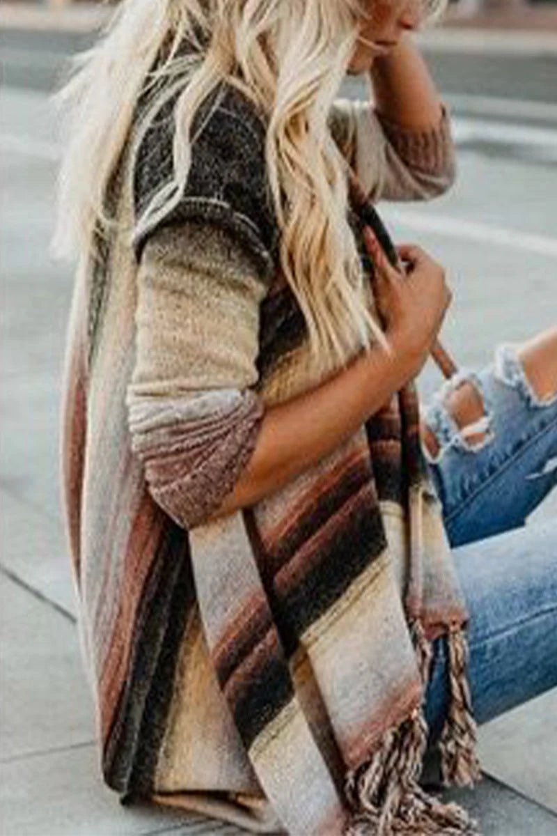 Striped Tassel Button Cardigan J579