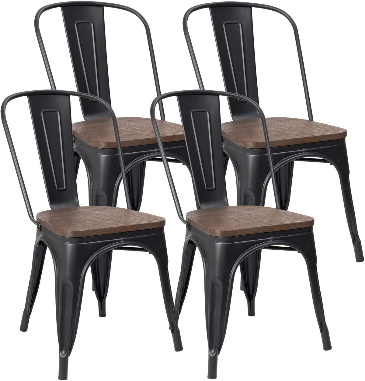 Black Metal Dining Chair with Wooden Seat Set of 4 N777