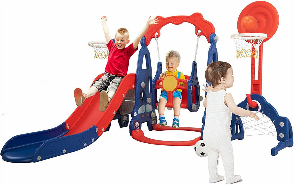 5 in 1 Kids Slide and Swing Set Plastic Blue H44434
