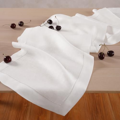 White Cotton Linen Table Runner with Embroidery V651