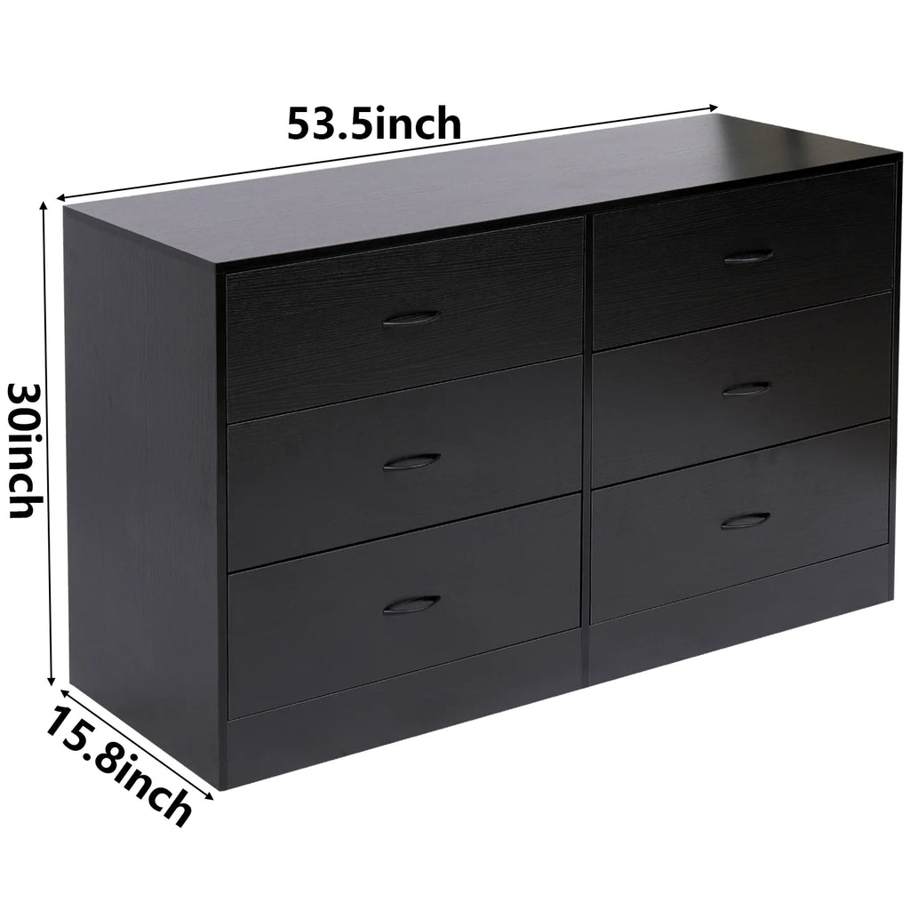 Black 6 Drawer Wood Dresser Y364