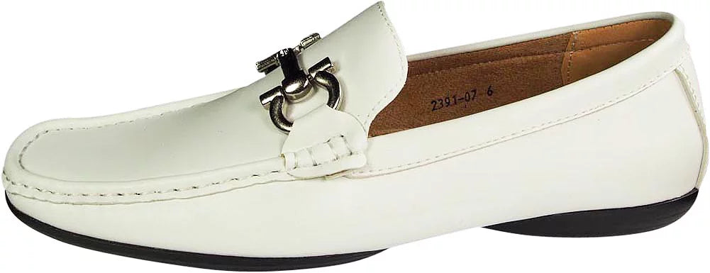 White Faux Leather Loafer Shoes N7666