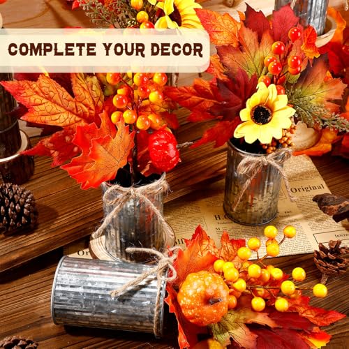 6 Pack Fall Faux Potted Plants Artificial Maple Leaf Picks in Metal Pots W171673