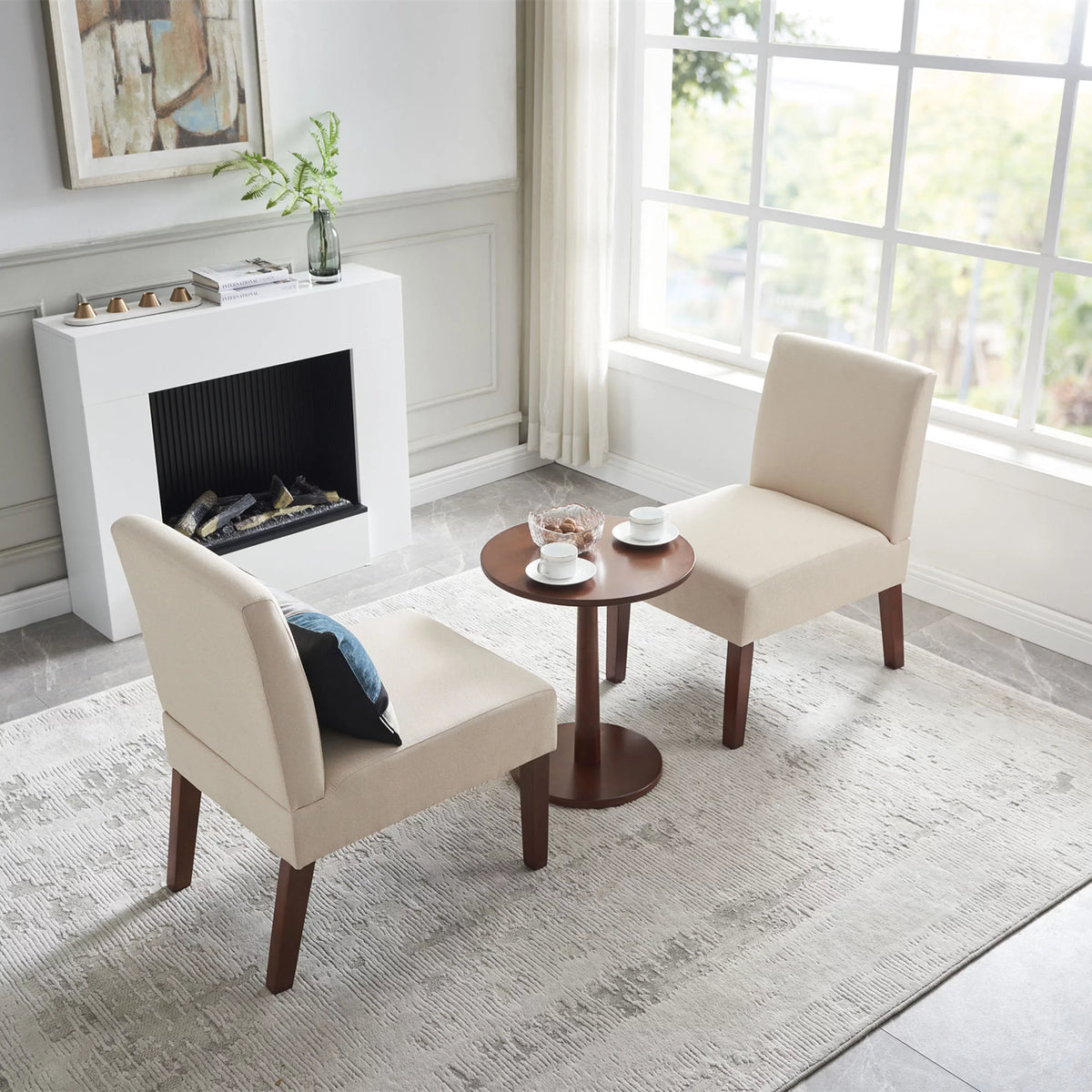 Fabric Accent Chair Set of 2 with Round Wood Table K5706