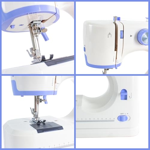 Portable Sewing Machine with 12 Built-in Stitches, 2 Speed, White Blue W392