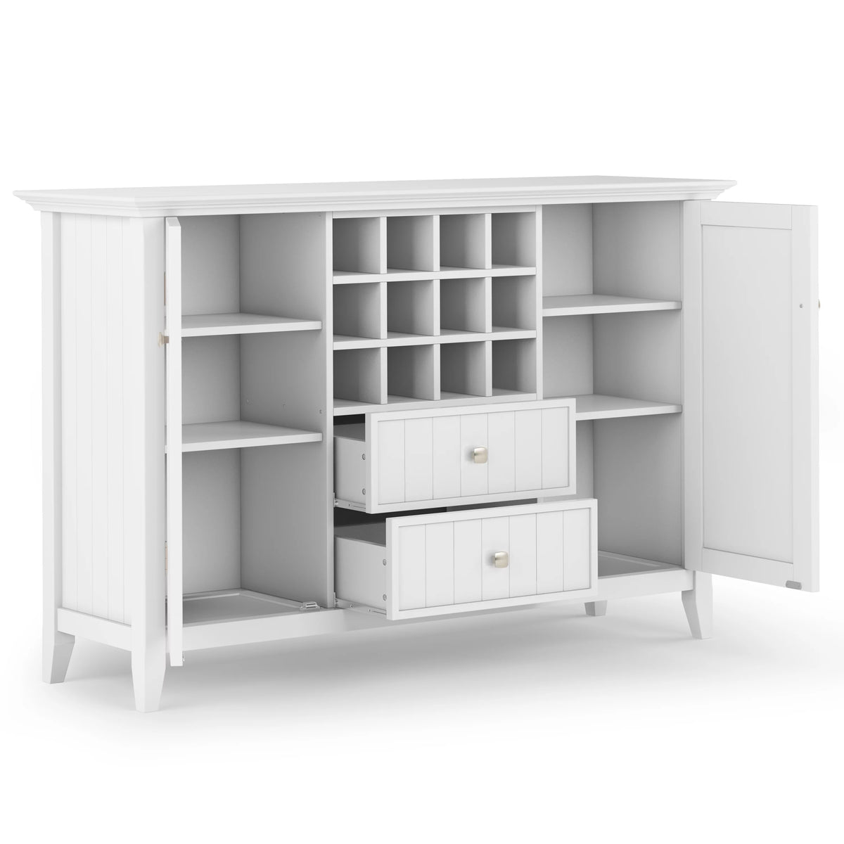 White Solid Wood Sideboard Buffet and Wine Rack V192