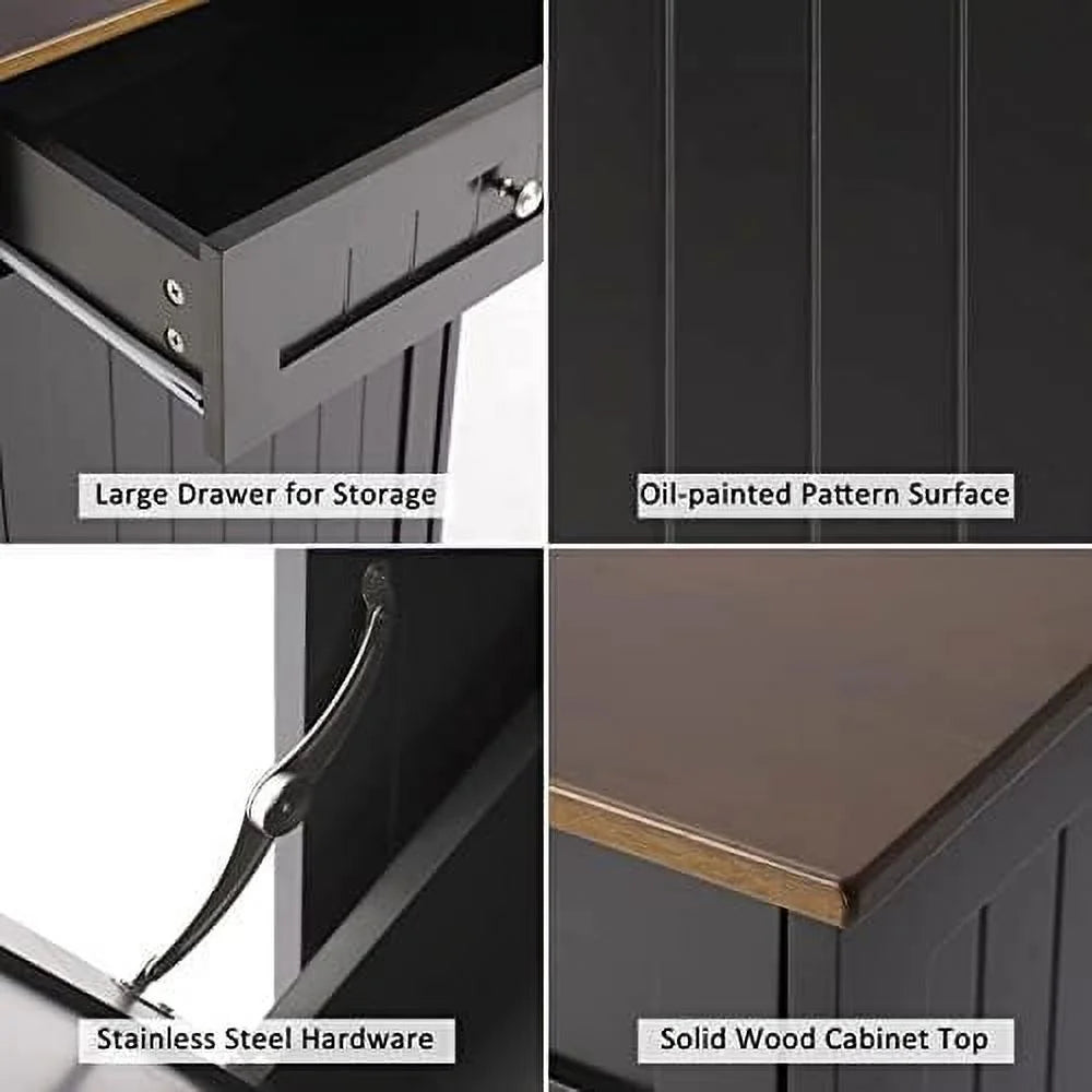 Free-Standing Tilt Out Trash Bin with Drawer and Countertop Grey J4577
