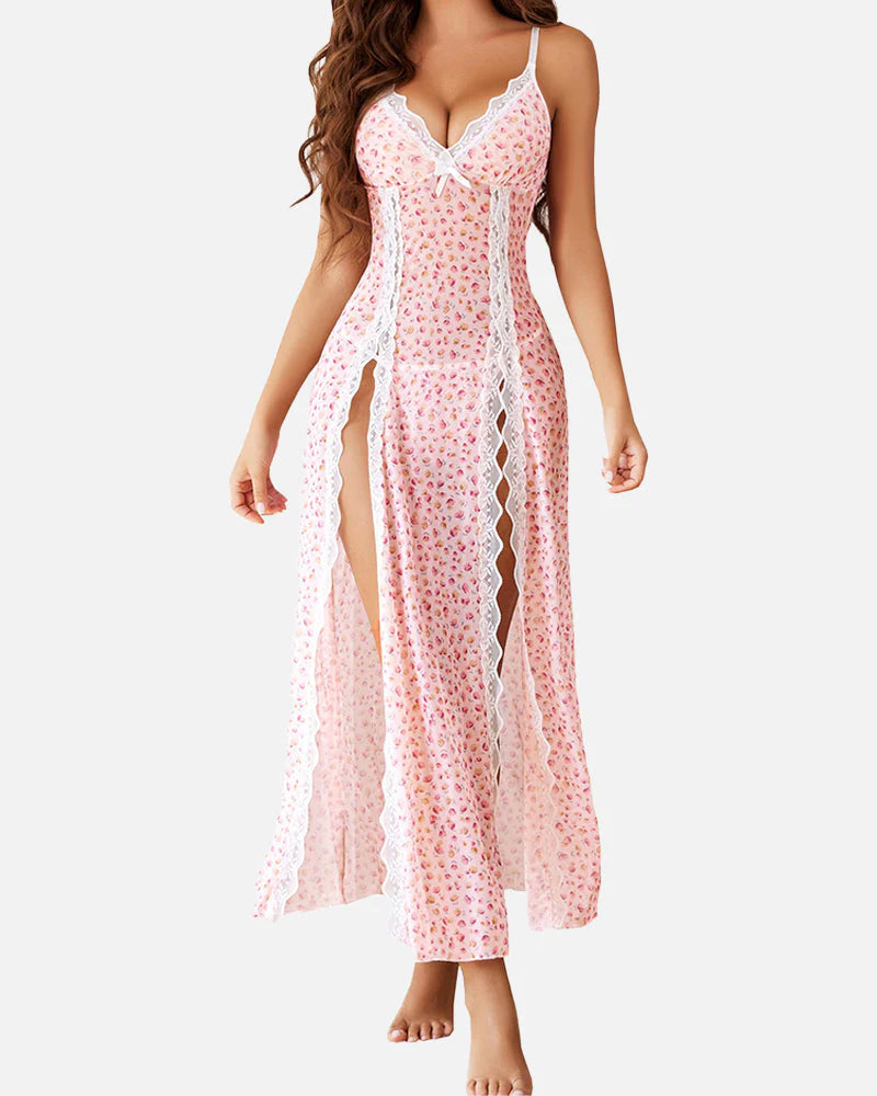 Mesh V Neck Side Split Nightdress G8169