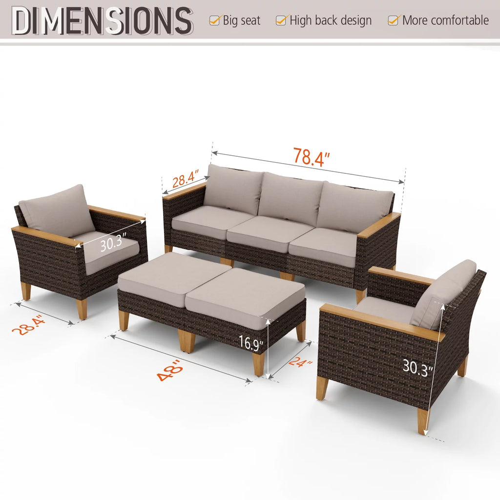 7 Piece Beige Wicker Patio Conversation Set Q5708