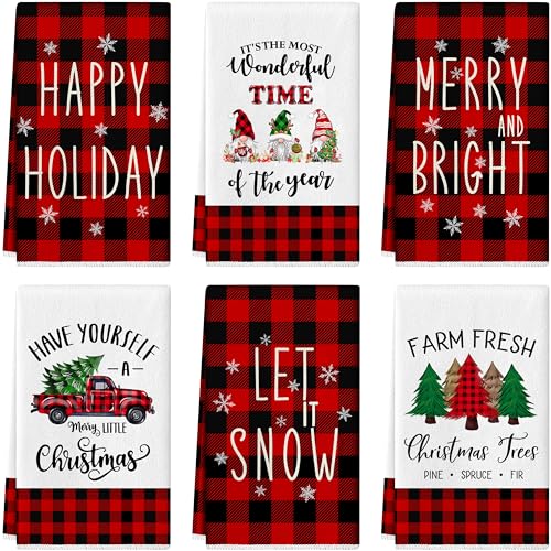 Christmas Kitchen Towels 18 x 27 Inch Buffalo Plaid Set of 6 E91678