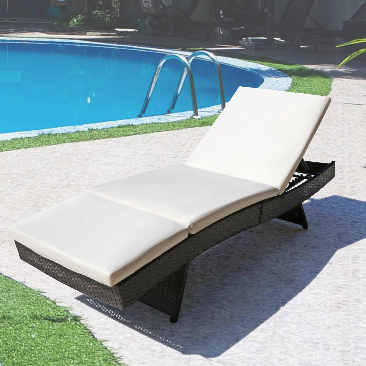 Beige Rattan Pool Chaise Lounge Chair D78313