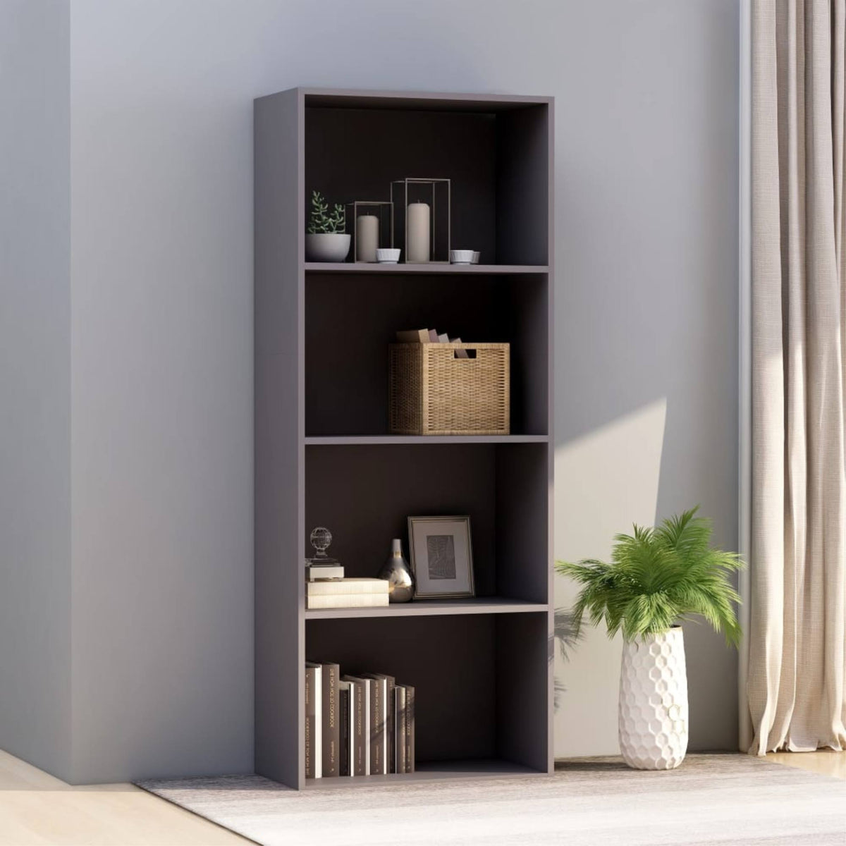 4-Tier Gray Chipboard Book Cabinet O86858