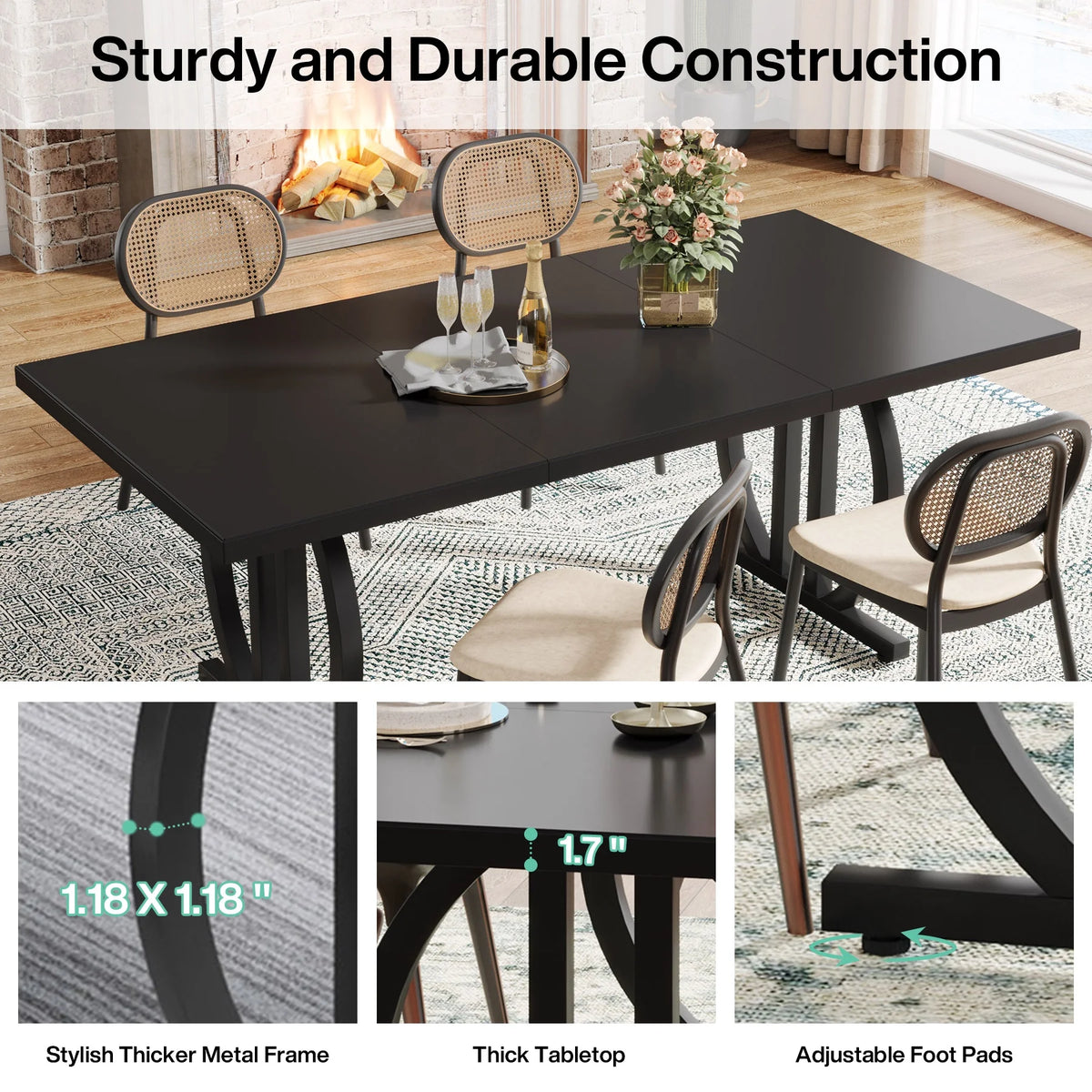 63 in. Dining Table with Heavy Duty Metal Frame C1227