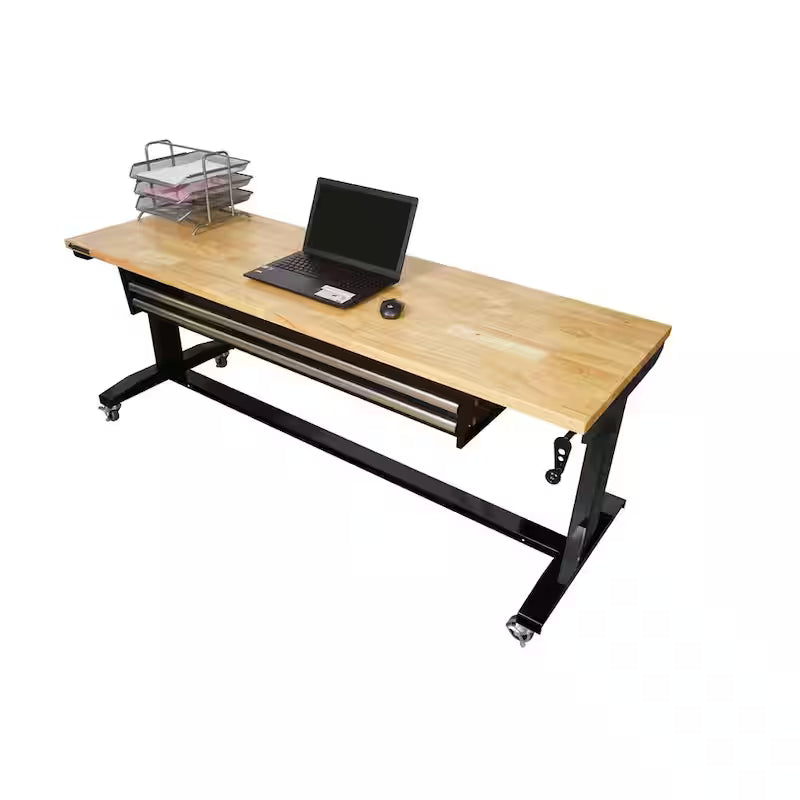 Adjustable Height Workbench Table with 2 Drawers in Black X8926