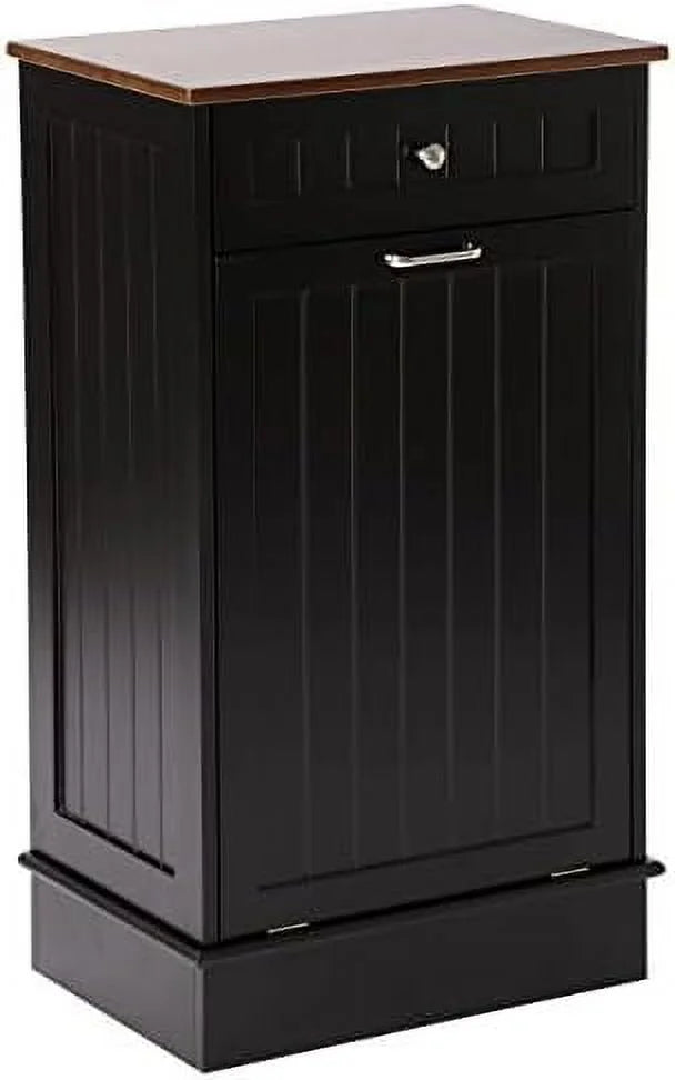 Free-Standing Tilt Out Trash Bin with Drawer and Countertop Grey J4577